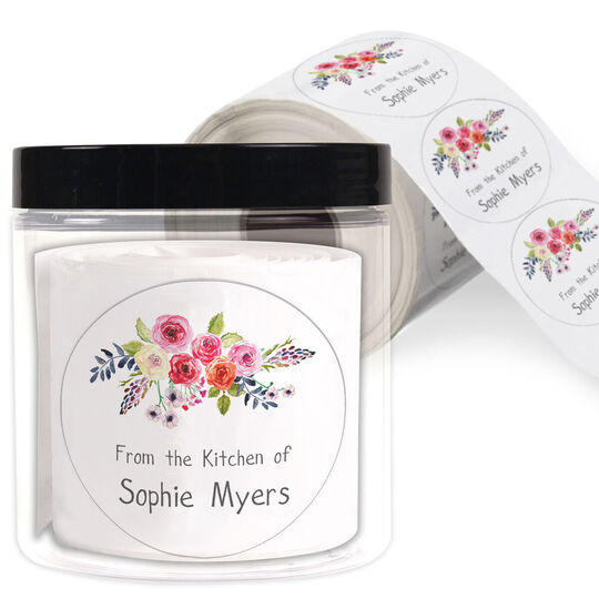 White Floral Bunch Kitchen Round Stickers in a Jar
